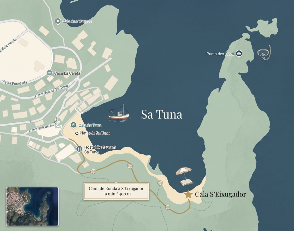 Mapa como llegar a s'eixugador des de sa tuna