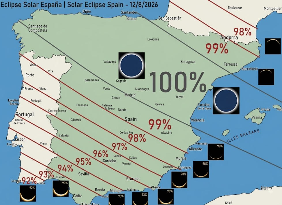 Mapa del eclipse solar en españa